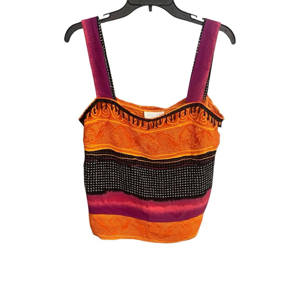 Breeze by Dorothy Schoelen women's L purple/orange multi pattern top NWT USA